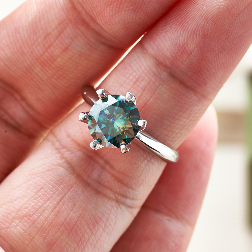 Stylish 925 Silver Turquoise Synthetic Moissanite Ring